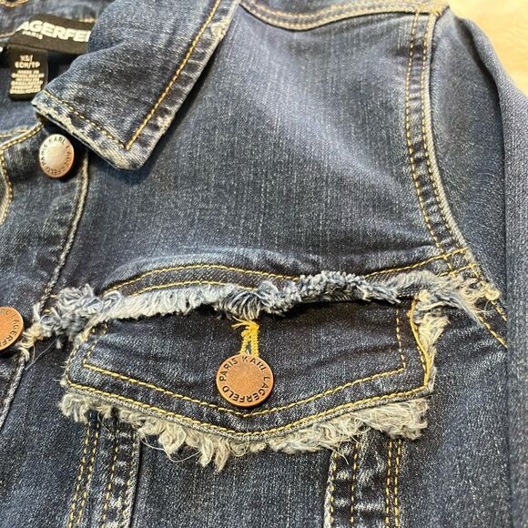 Karl Lagerfeld Distressed Frayed Jean Jacket - Picture 2 of 9